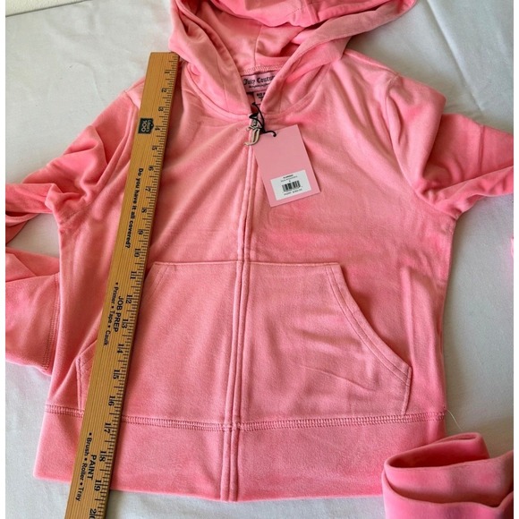 Juicy Couture Velour Tracksuit flamingo Pink Rhinestone Hoodie Pants Set Small - Picture 8 of 10